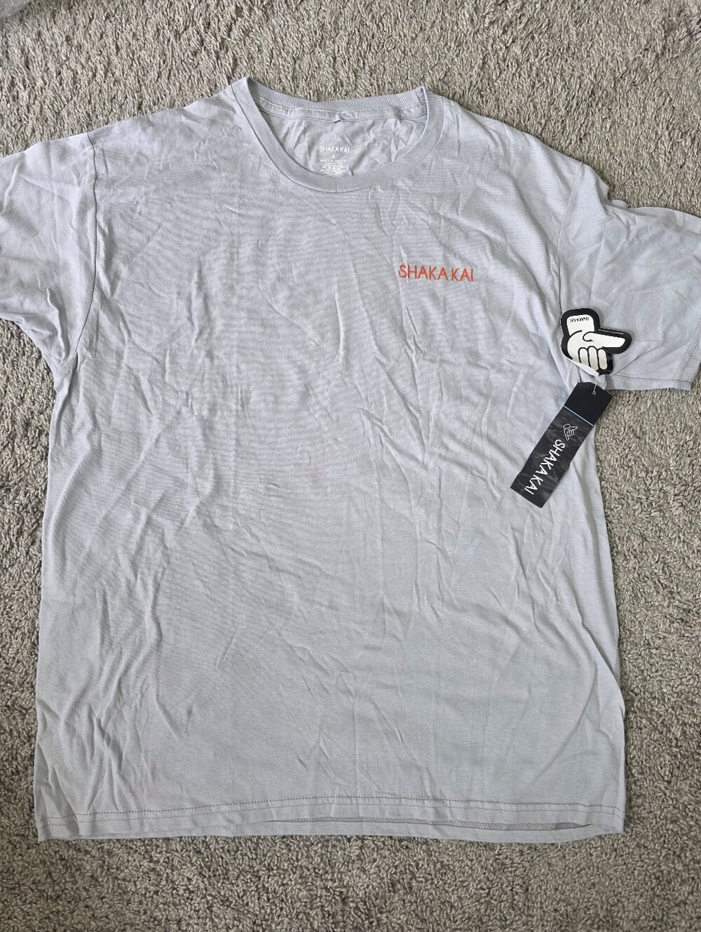 Men's Light Gray Crew Neck Tee with Orange Logo